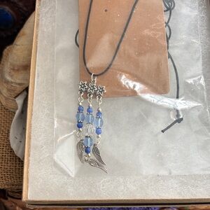 Blue and Silver Beaded Wing Necklace